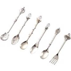 6 st sked uppsättningar retro sked dessert bordsdekoration sked liten kunglig stil metall gyllene carving kaffesked mellanmål frukt s