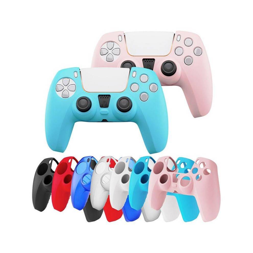 (Red) Silicone Anti-Slip Protective Gamepad Case Cover for PlayStation 5 DualSense Controller - Black, Gaming Accessories