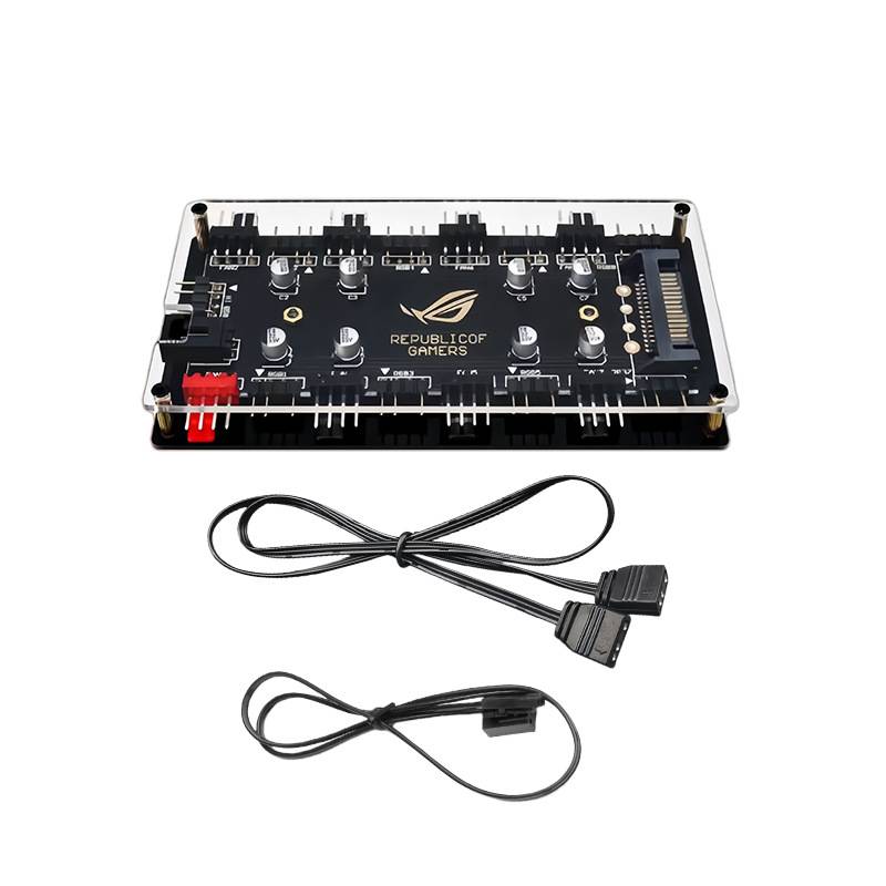 8 Port ARGB PWM Fan Hub, 5V 3Pin ARGB Controller 4Pin PWM Fan Splitter, SATA Powered PC Cooling Hub for Case Lighting Sync