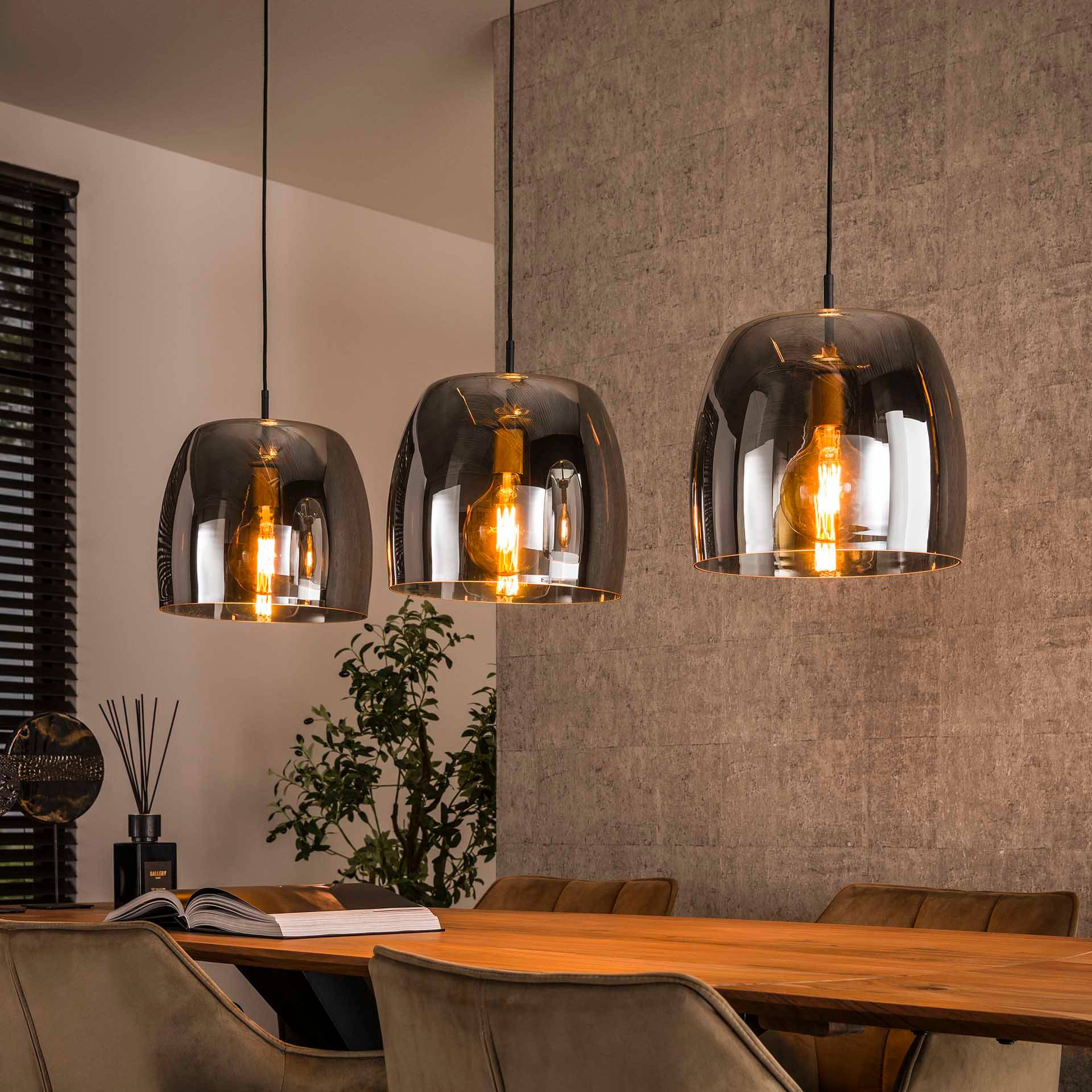 Solaro- Loftlampe med tre røgfarvede skærme Levering med pære(r)