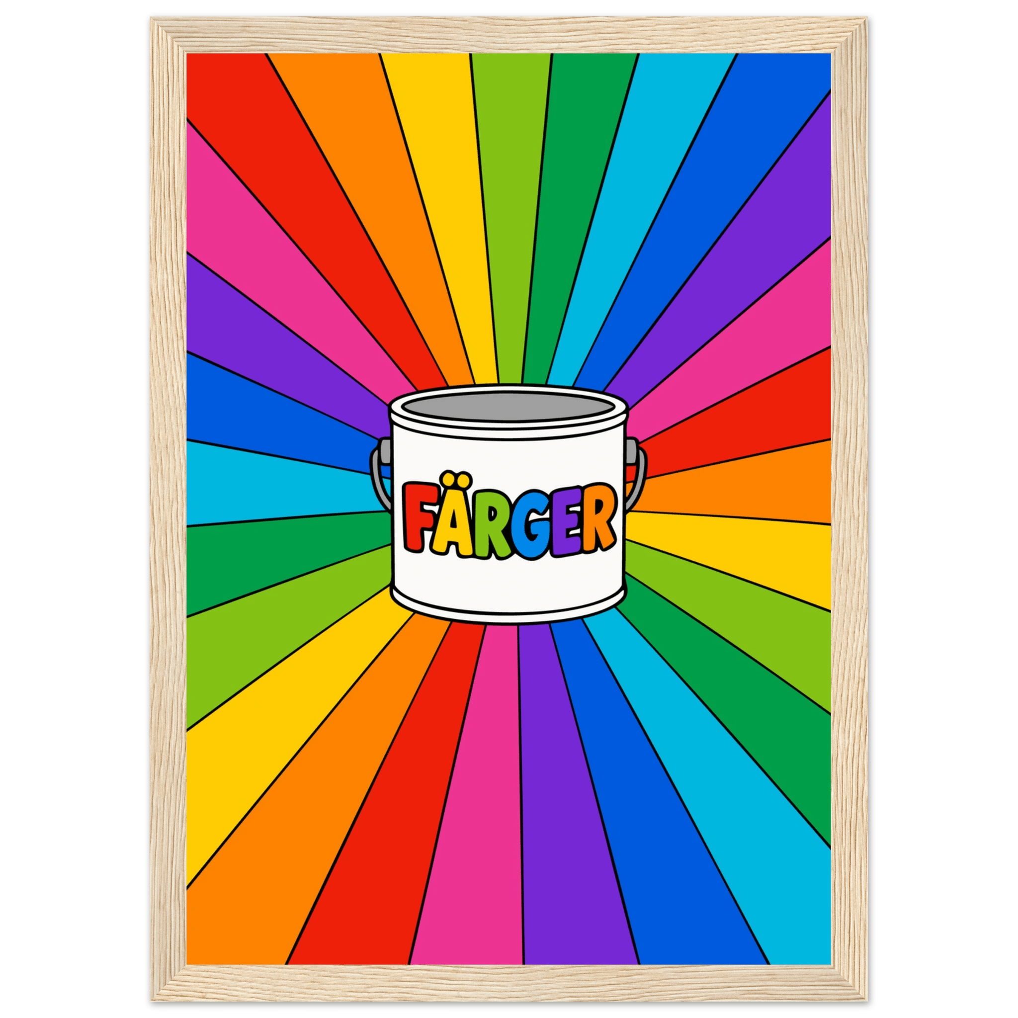 Färger med färgburk poster-21x29.7 cm / 8x12" / Med ram / Ljust trä