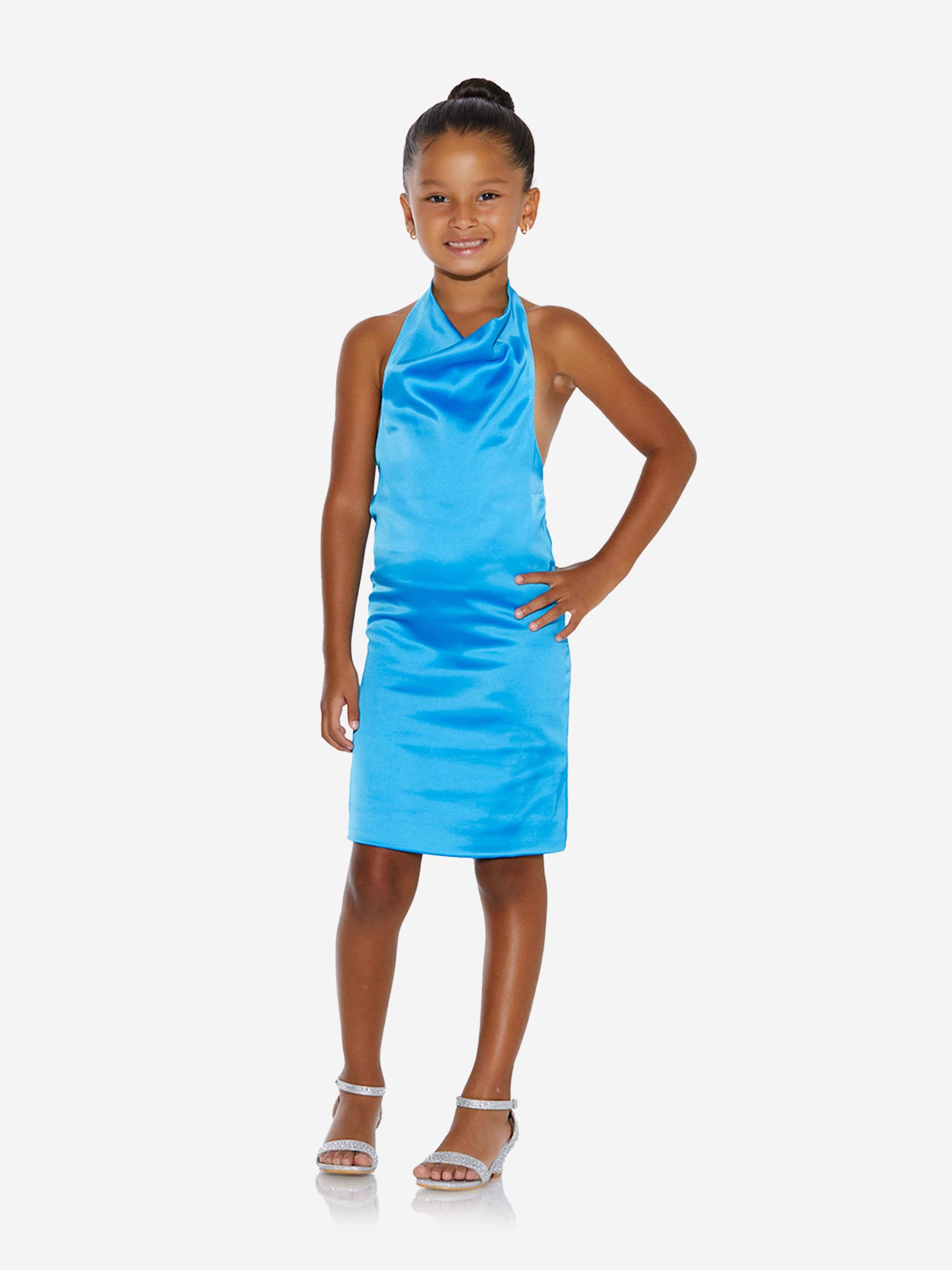 AY by AYLA Girls Backless Satin Midi Dress in Blue - Blue / 10 Yrs (10 Yrs)