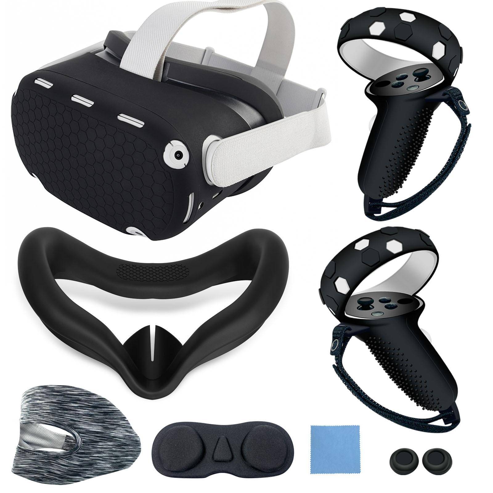 För Oculus Quest 2-tillbehör, VR-silikonansiktsmask, VR-skalskydd, Quest 2 Touch Controller Grip Cover, Skyddslinsskydd, Engångsögonskydd