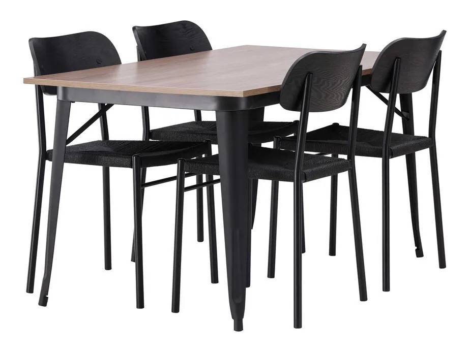 Venture Design Tempe & Polly matgrupp Svart/valnöt 4 stolar & bord 140 x 80 cm