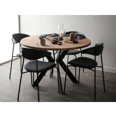 Kristensen Monogram spisebord - stålstel (Ø130 x H75 cm, Med udtræk til 4 tillægsplader (ekskl. plader), Ask massiv)