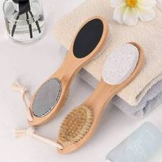 4-i-1 exfolierande fotskrubbset - Pedikyrset i naturlig bambu med pimpsten, fil i rostfritt stål och torrborste | Förhårdnadsborttagare för spruckna h - Multifärgad (En-Storlek,Uppgraderad version 1PC,1 st lila pimpsten)