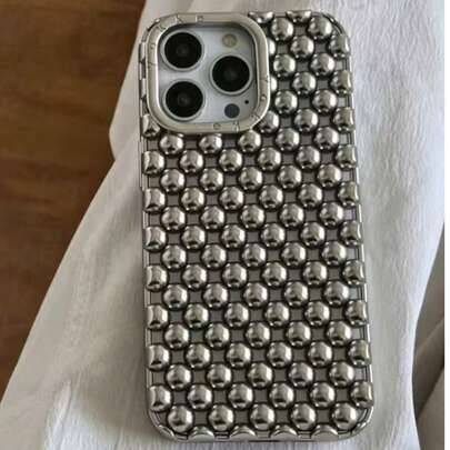 Premium ihålig stål-pärla elektropläterad matt silver kompatibel med Apple 16 mobilskal mobil 15promax18/ 17/17pro/17promax ny 14 mjukt skal 13 stötsä (Multi-size)