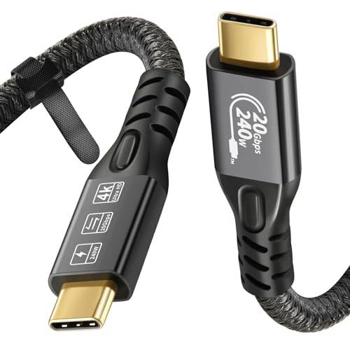 USB C 3.2 Gen 2X2-kabel, 20 Gbit/s, typ C 4K @ 60 Hz, UHD Video 5A/240 W, PD3.1, snabbladdningskabel, med e-markör, kompatibel med Thunderbolt 3/4 MacBook Pro Pixel Dell Monitor etc (2M)