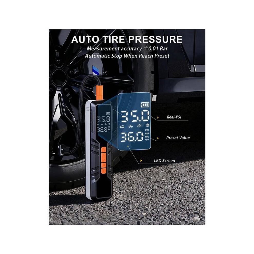 Tire Inflator Portable Air Compressor, 150PSI Cordless Air Pump for Car Tires with Gauge & LED Light