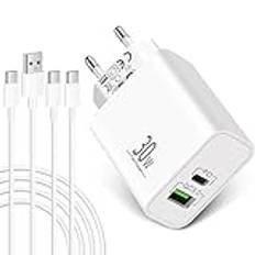 LUOSIKE USB C Laddare, 30W Adapter och 2x 2m Typ-C-Kablar, 2-Port Snabbladdare (PD/QC/PPS) med Laddningskablar, USB C Charger Kompatibel med iPhone 15, Samsung Galaxy S23/S22, Google Pixel 7/6, etc.