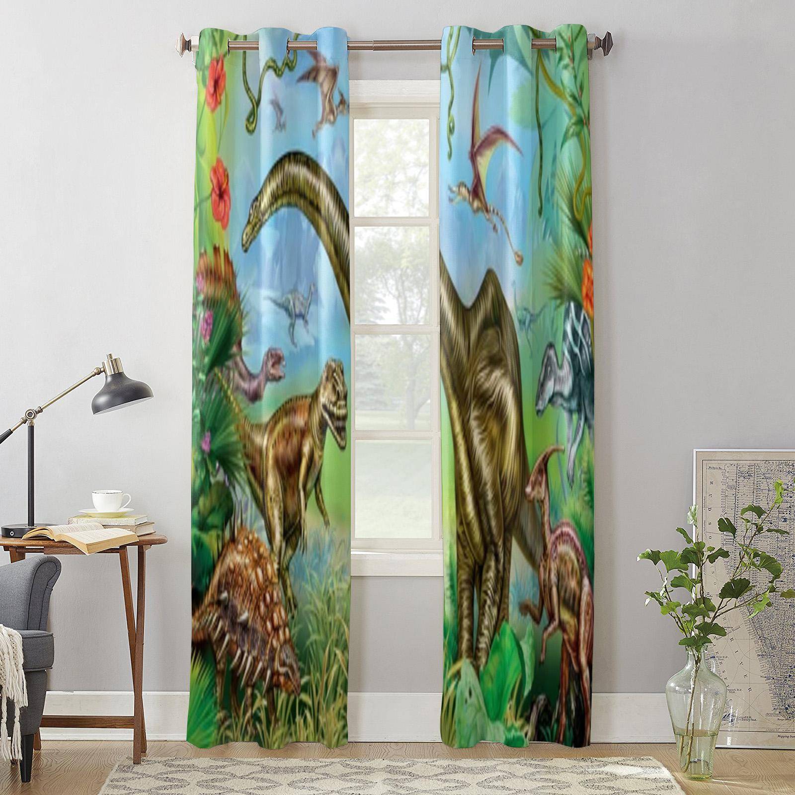The Ancient World Of Dinosaurs Window Curtain For Kids Room Home Blinds Curtains For Living Room Bedroom Window Drapes 135W x 60H(cm) x1