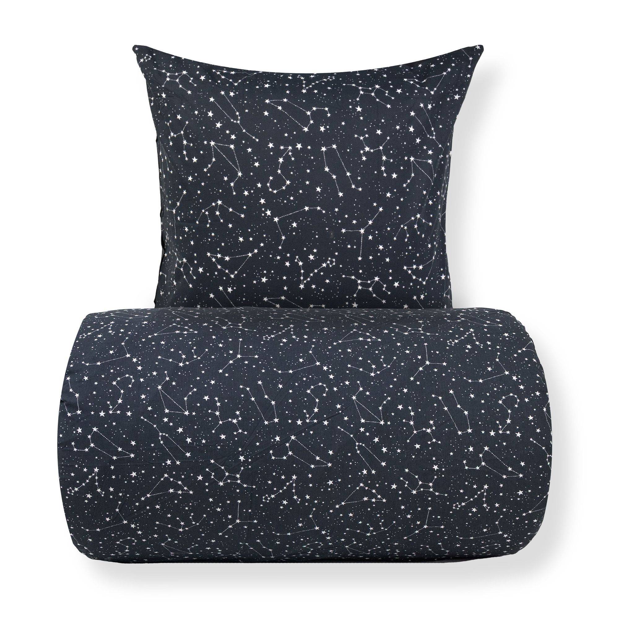 Sengetøj 150x210 cm - 100% Bomuld - Zodiac black - Vendbart med stjerner