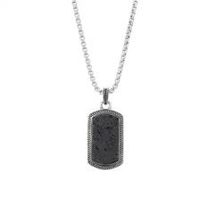 Over & Over Silver and Black Mens Tag Pendant Necklace - Silver - 50cm