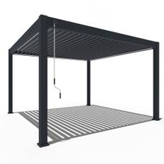 Pavillon Pergola 4x4m Terassenüberdachung freistehend mit Lamellendach verstellbar Gartenpavillon Hardtop wasserdicht stabil Winterfest Voll-Aluminium Grillpavillon Weide Deluxe Plus Anthrazit