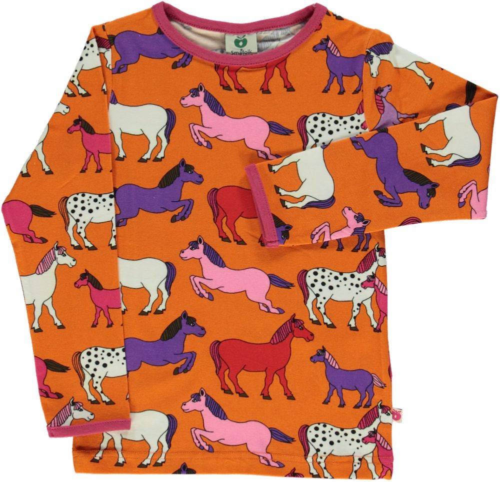 Langærmet bluse med heste - Orange / 80 cm