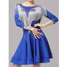 Latin Dance Dresses Royal Blue Women's Lycra Spandex Dress Elegant Fringe Latin Dancer Dancing Wear