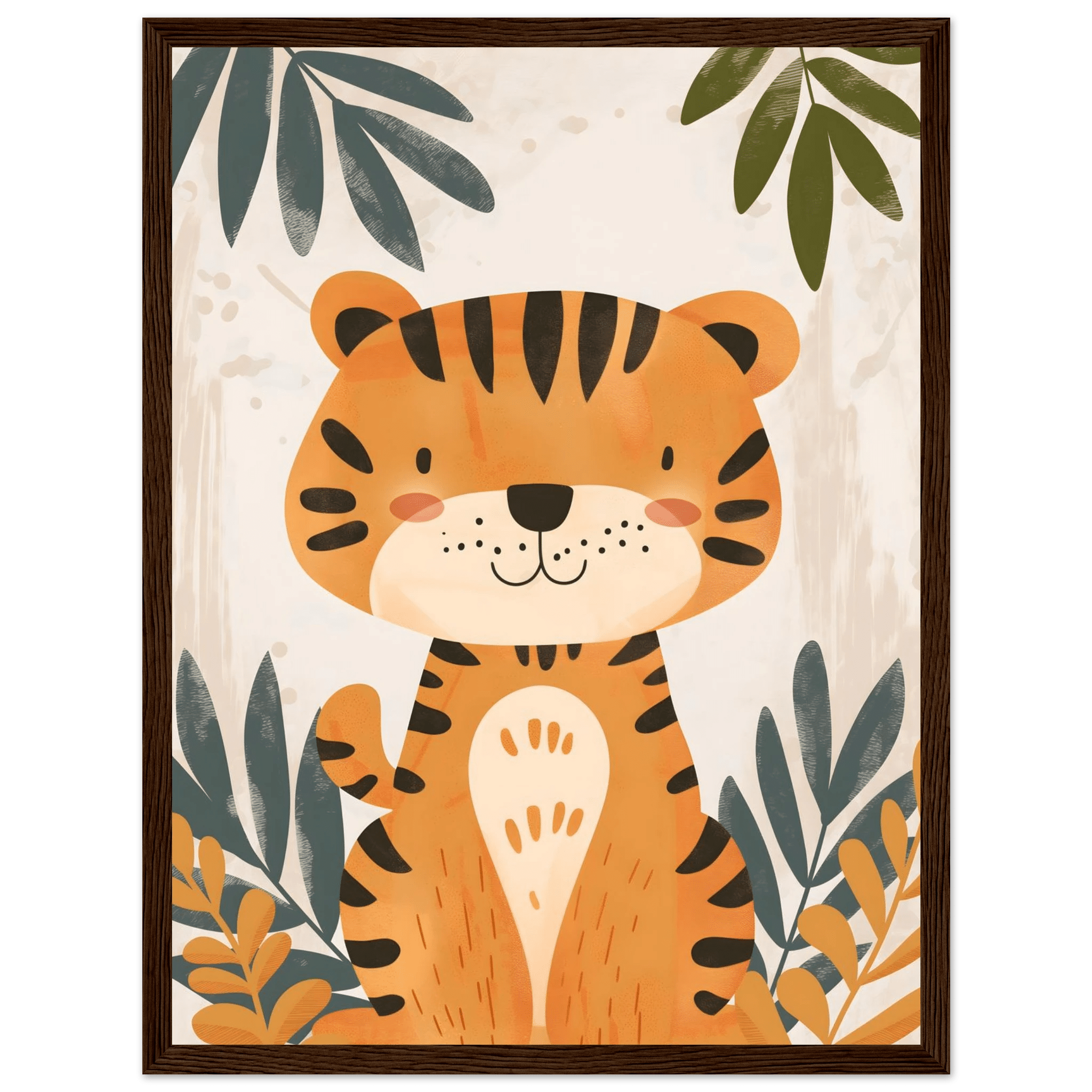 Tigerposter-30x40 cm / 12x16″ / Med ram / Mörkt trä
