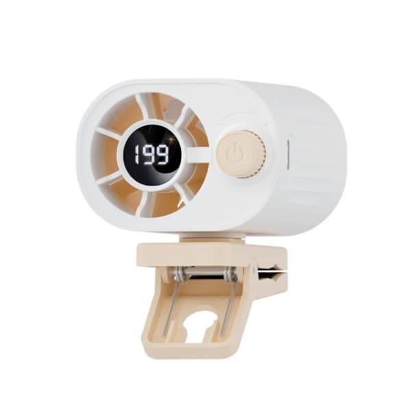 Bärbar clipfläkt 199-stegs digital styrning för midja, ryggsäck, paraply och bil – USB-uppladdningsbar, 360° justerbar, stark klämma White
