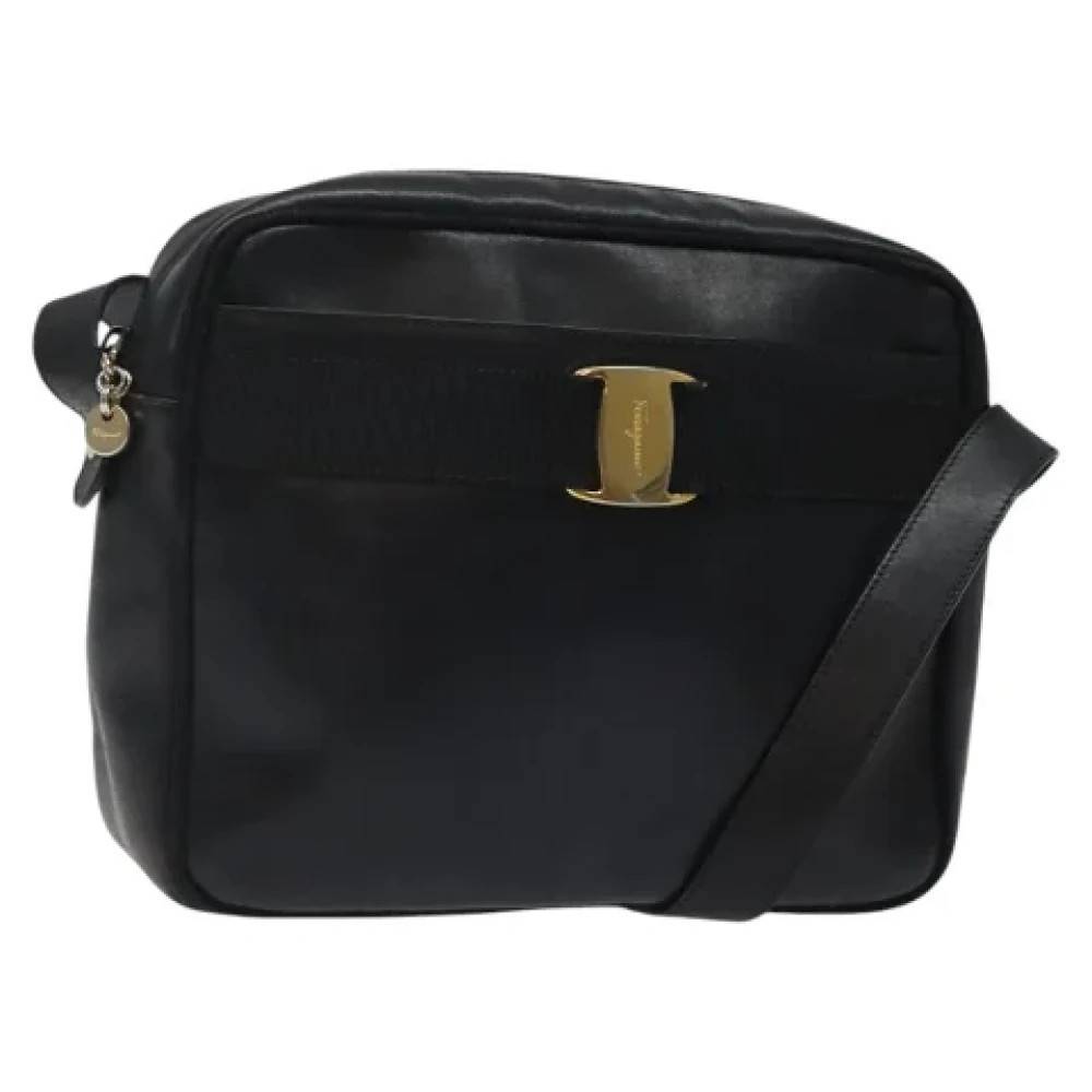 Salvatore Ferragamo Pre-owned Pre-owned Laeder skuldertasker - Vintage - Dame - Sort - ONE SIZE - Uld