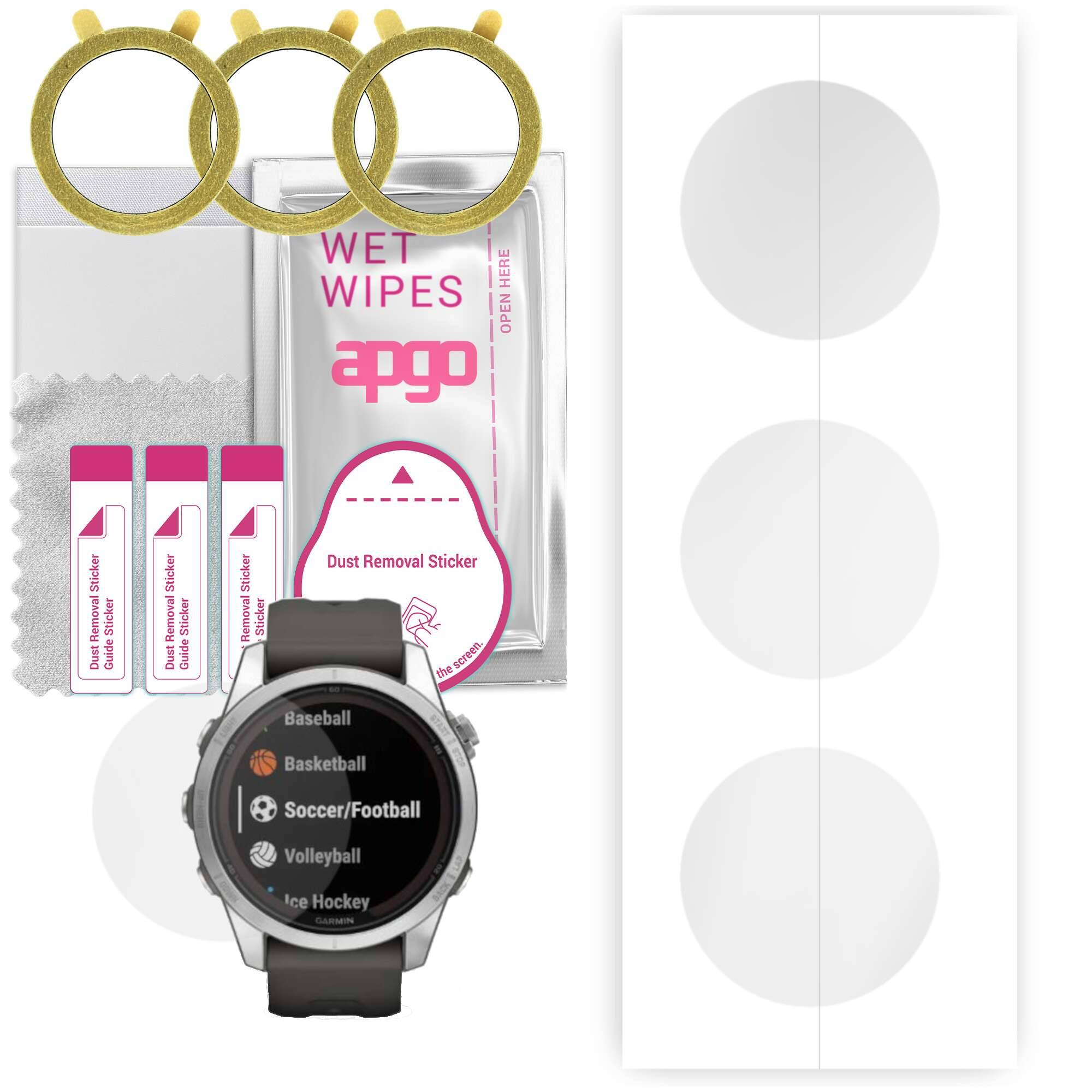 3x apgo Hydrogel Skärmskydd för Garmin Fenix 7S Pro, Hydrogel Film, med positioneringsskikt enkel installation