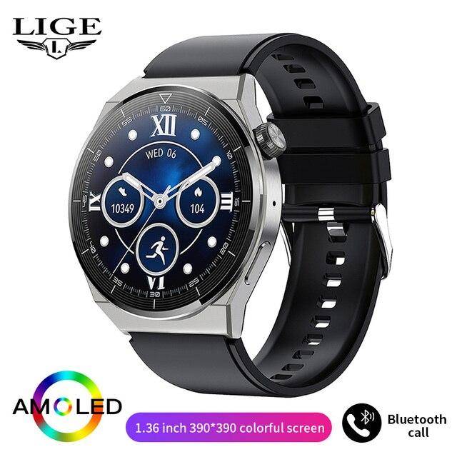 LIGE Trådlös Laddningsklocka För Herr Smart Watch Vattentät Sport Fitness Tracker Bluetooth Ring Smartwatch Man För Android IOS leather belt