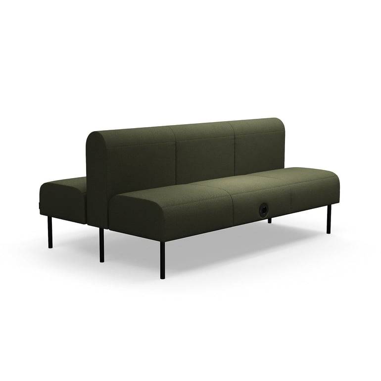 Modulsoffa VARIETY, 3-sits, USB-C/220V-uttag, dubbel, tyg Blues CSII, olivgrön