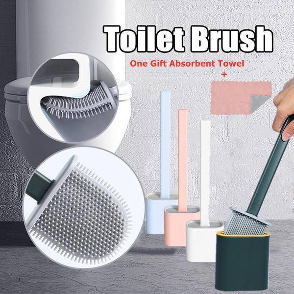 Toalettborste Vattentät Med Bas Silikon WC Platt Huvud Flexibel Mjuk Borstborste Med Snabbtorkande Hållare Set