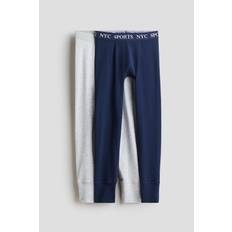 Pojke - Marinblå/Ljusgråmelerad 2-pack långkalsonger i bomull - Size: 134/140 (8-10Y) - H&M (134/140 (8-10Y))