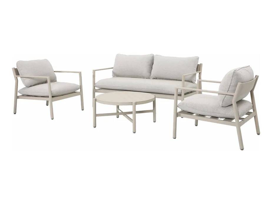 Sunzo Miami sofagruppe Beige/beige 2-personers sofa, 2 lænestole & bord 85 x 85 cm