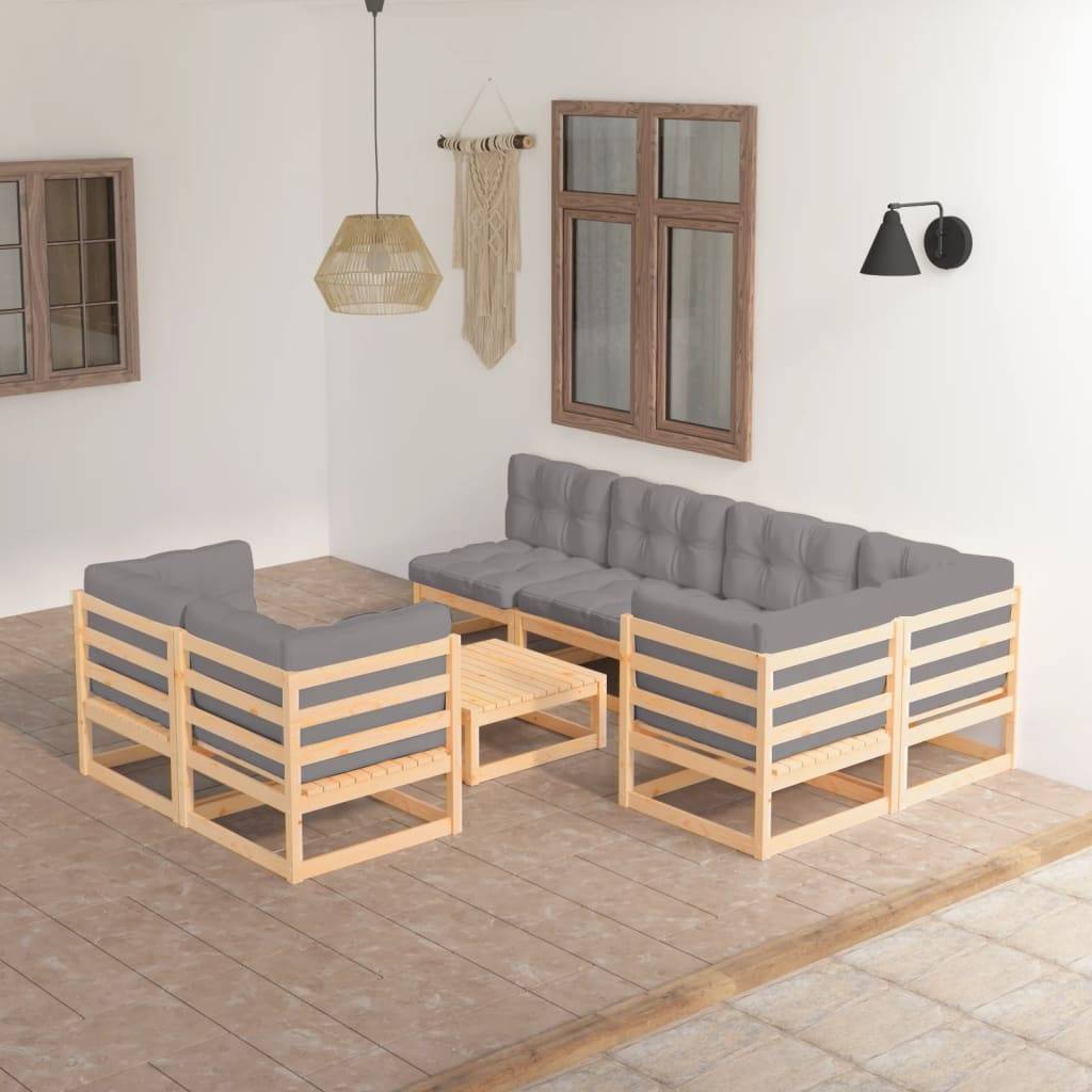 Loungegrupp för trädgården med dynor 8 delar massiv furu