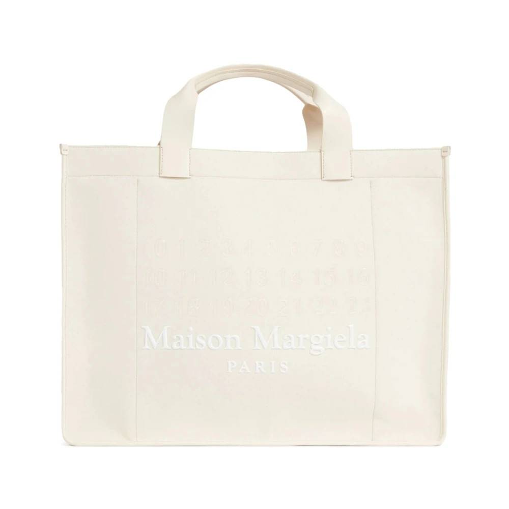 Maison Margiela Hvid Bomuld Skuldertaske med Signatur Motiv - Tasker - Herre - Beige - ONE SIZE - Bomuld