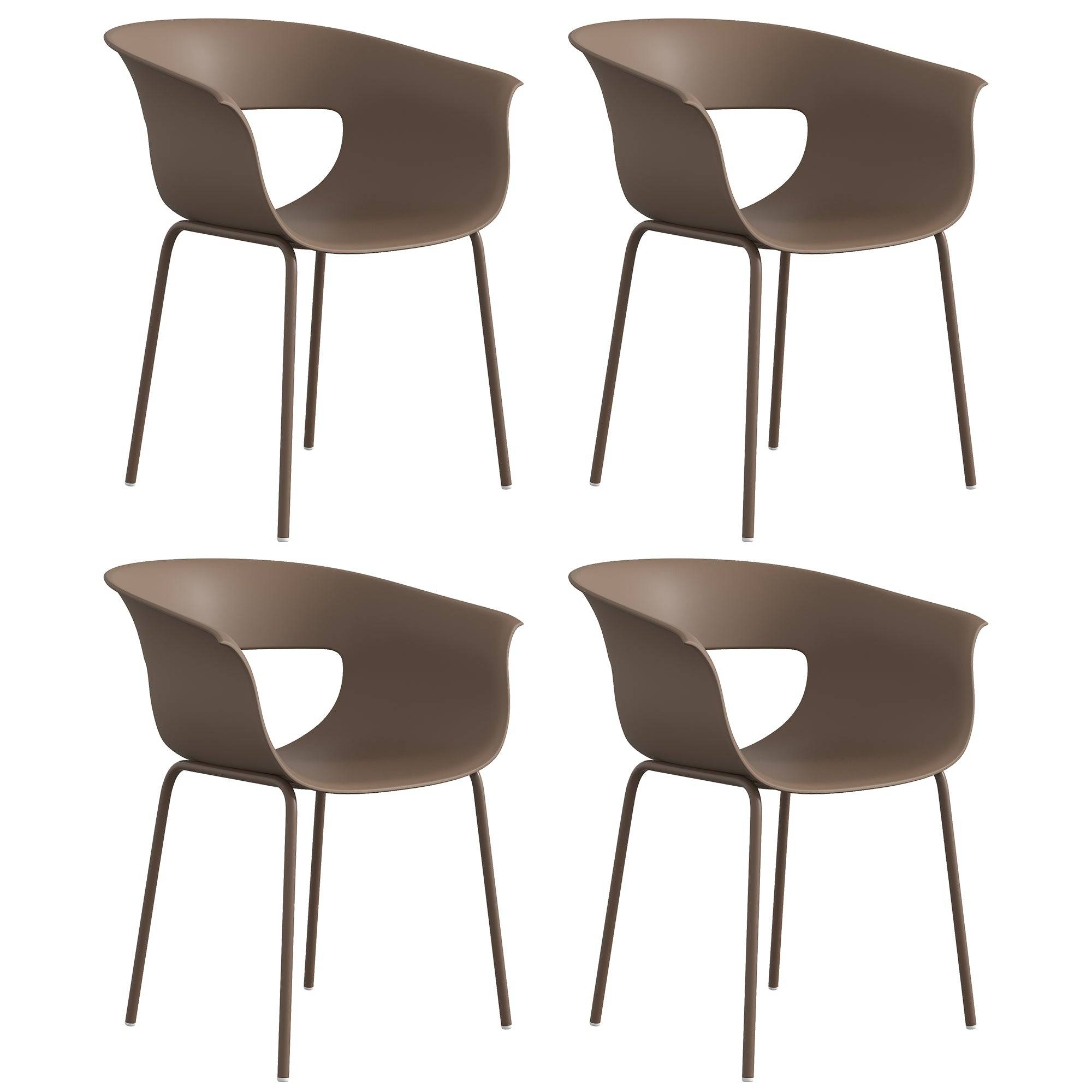 Havestole, sæt med 4, ergonomiske balkonstole med udskæringsdesign, armlæn, vejrbestandige, rustfri, kaffe