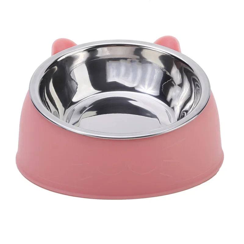 Cat Ear Stainless Steel Pet Bowl with Non-Slip Base - Pink