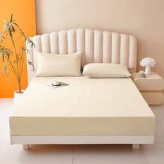 1pc Solid Color Waterproof Fitted Sheet ,Bed Sheet Set Skin-Friendly Mattress Cover, Soft And Comfortable Bed Sheet For Bed ,Mattress Protector, Bedsp - Beige - Multi-size