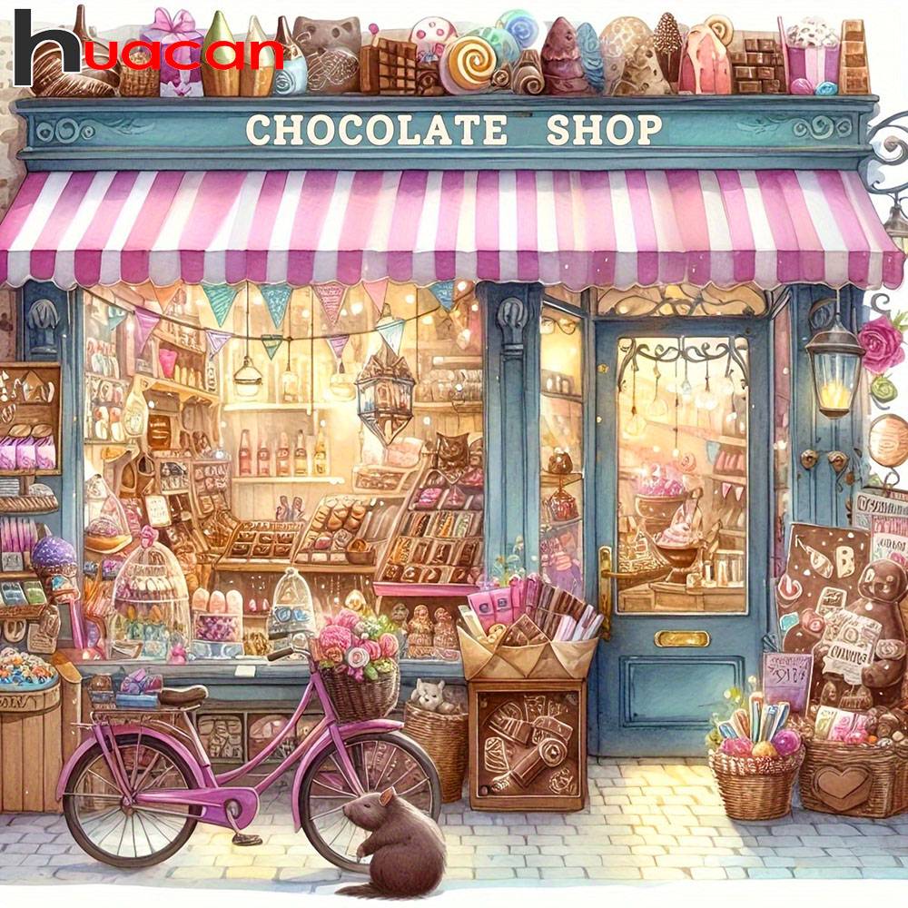Huacan 5D DIY Diamond Painting Street Chocolate Shop Diamond Mosaic Landscape New Collection 2026 Decorative Paintings