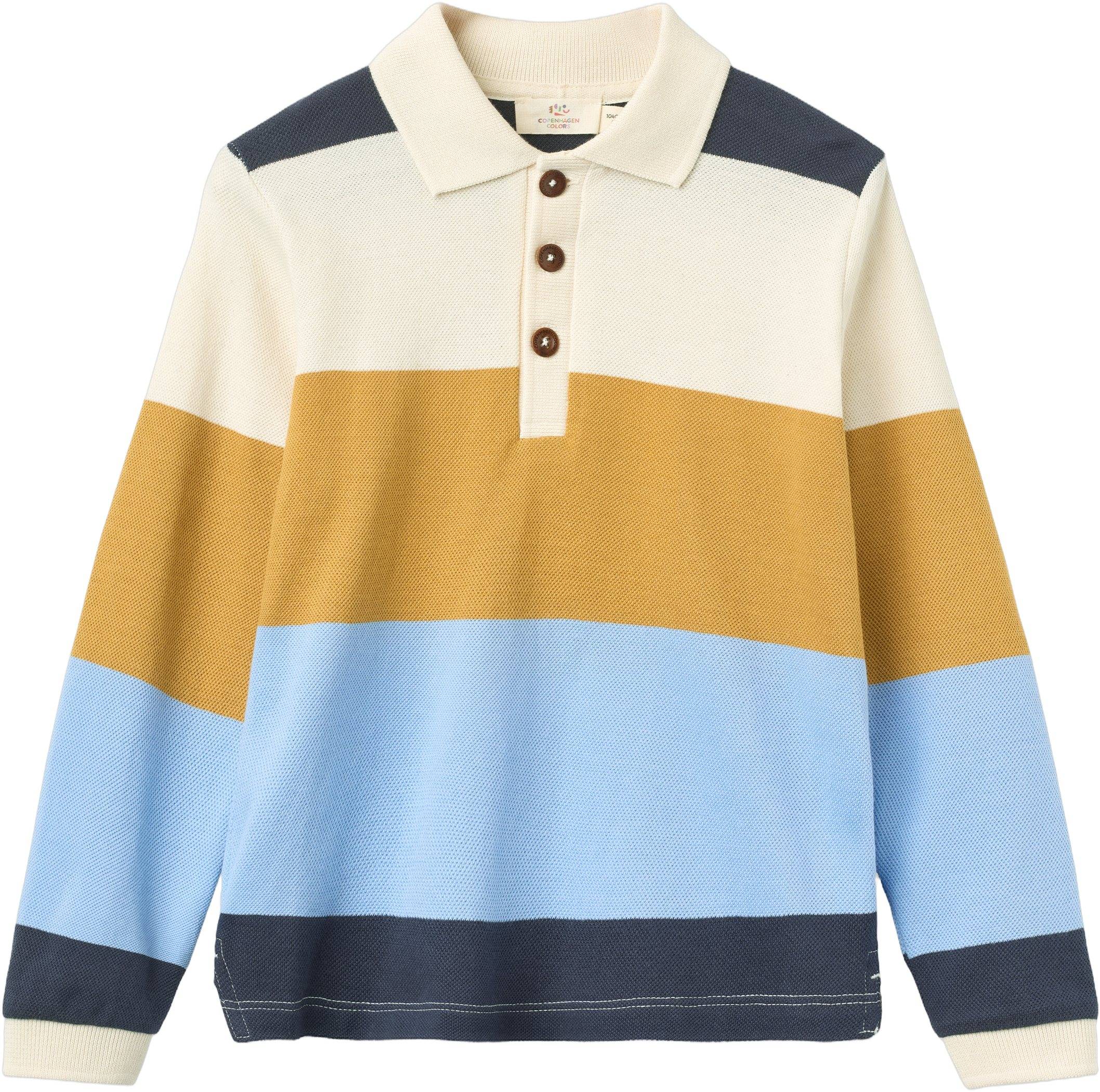 Copenhagen Colors Stripe Pique Polo w. LS Str 110 - Mustard Poloer hos Magasin.
