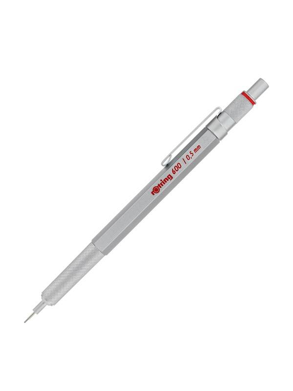 Rotring rOtring 600 Mekanisk penna | 0,5 mm | Silver All-Metal Body Propelling Pencil | Halkfritt räfflat grepp och sexkantig cylinder