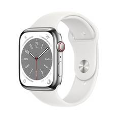 Apple Watch Series 8 GPS + Cellular 45mm Silver Stainless Steel Case with White Sport Band - Regular - Fyndvara