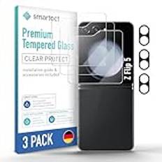 smartect [3 +3 Stycken, Clear] Främre Skärmskydd kompatibel med Samsung Galaxy Z Flip 5, Skärm + Kamera, HD Screen Protector i Härdat Glas 9H, Bubbelfri Installation, Anti-Fingeravtryck