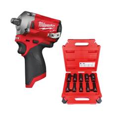 Milwaukee M12 FIWF12-0 slagnøgle + Shockwave 1/2" slagtoppesæt 10 dele