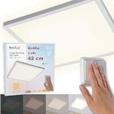 BestLuz LED Taklampa Platt Fyrkantig Kvadrat 42cm 24W 2800LM Tre Steg Dimning LED Panel Taklampa Neutral Vit 4000K Med Bakgrundsbelyseffekt för Badrum Sovrum Vardagsrum Kök, Ultra tunn