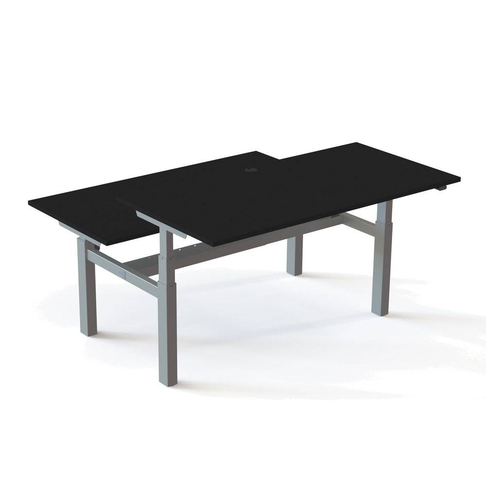 ConSet 501-88 Dobbelt hæve-/sænkebord, 160x80 cm, sort med sølv stel.