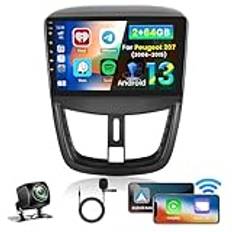 Inefala 2 + 64GB Android Bilradio för Peugeot 207 2006-2015 Stereo 9 Inch Touchscreen med trådlöst CarPlay Android Auto With Bluetooth, GPS, SWC, Backkamera AHD