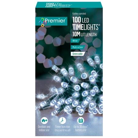 Premier 100 LED batterivit ljuskedja - 10 meter