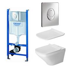 Toiletpakke m/ Duravit hængeskål, toiletsæde, Grohe cisterne og betjeningsplade