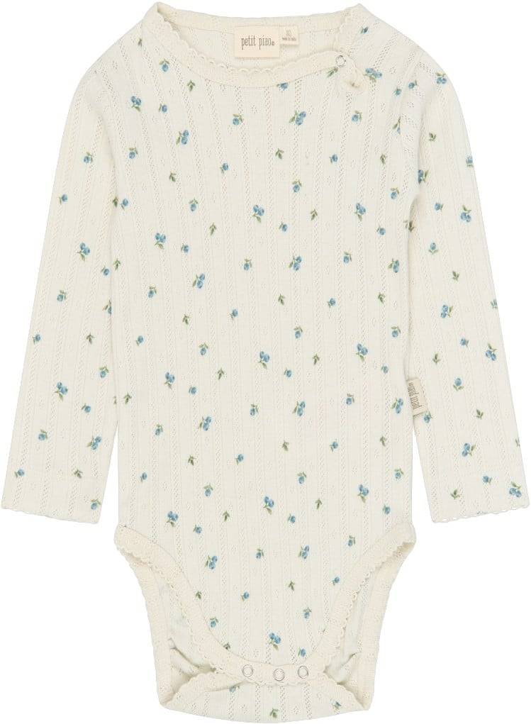 PETIT PIAO Ppgracie L_S Pointelle Body Stl. 74 cm unisex - Långärmad Från Magasin - Eggnog Blueberry (74 cm)