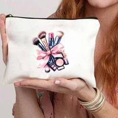 Fashion Makeup Travel Bag With Cosmetic Design Print, Beauty Bag For Women, Lightweight, Foldable Zipper Bag For Toiletries And Pens, Easy To Clean, P - Multicolor - 1pc-white,1pc-pink,1pc-black