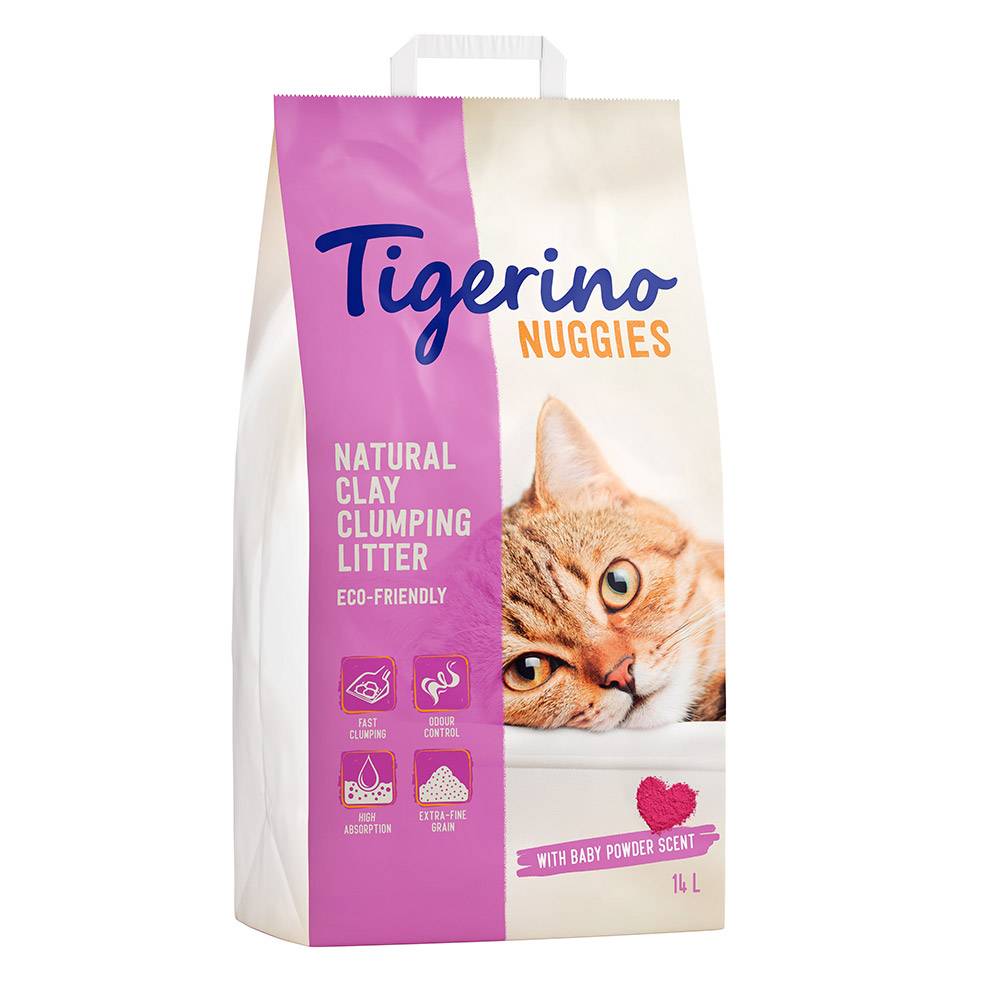 Tigerino Nuggies (Ultra) klumpströ - Baby Powder - Ekonomipack: 2 x 14 l