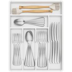 Lifewit Bestickinsats för lådor smal, 31 x 41 x 4,6 cm besticklåda, 6 fack, förvaringslådor, bestickhållare för kök, litet konstmaterial, bestickkorg för sked/gafflar, kniv, vit