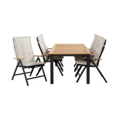 Las Vegas Matgrupp Utomhus 152-210x90 + 6 Stolar m Dyna - Svart/Teak/Vit utomhus Vit,Svart,Natur Tyg